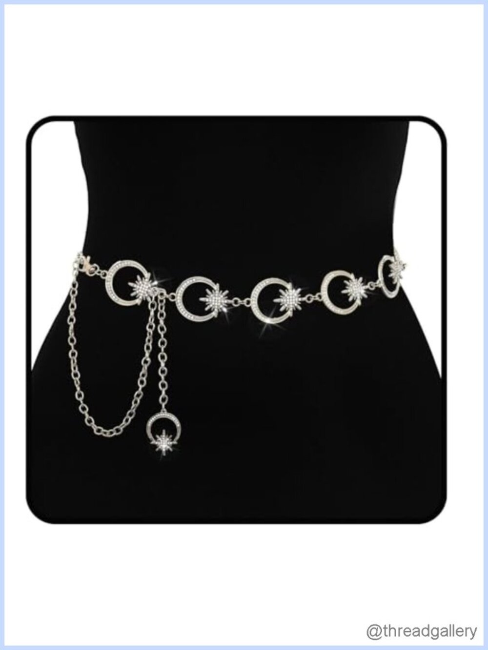 Rhinestone Moon Star Chain Belt Sparkly Crystal Adjustable Metal Waist Belt